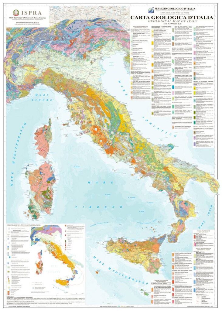 Carta geologica d'Italia che riporta anche tutti gli eventi in programma nella Settimana del Pianeta Terra