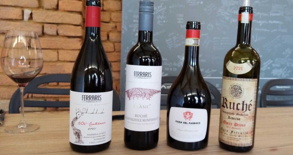 fotografia di alcuni vini della cantina Ferraris