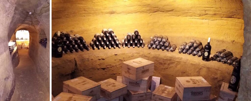Fotografia del passaggio lungo la grotta che conduce al sorprendente ambiente dove sono custodite le bottiglie di vino